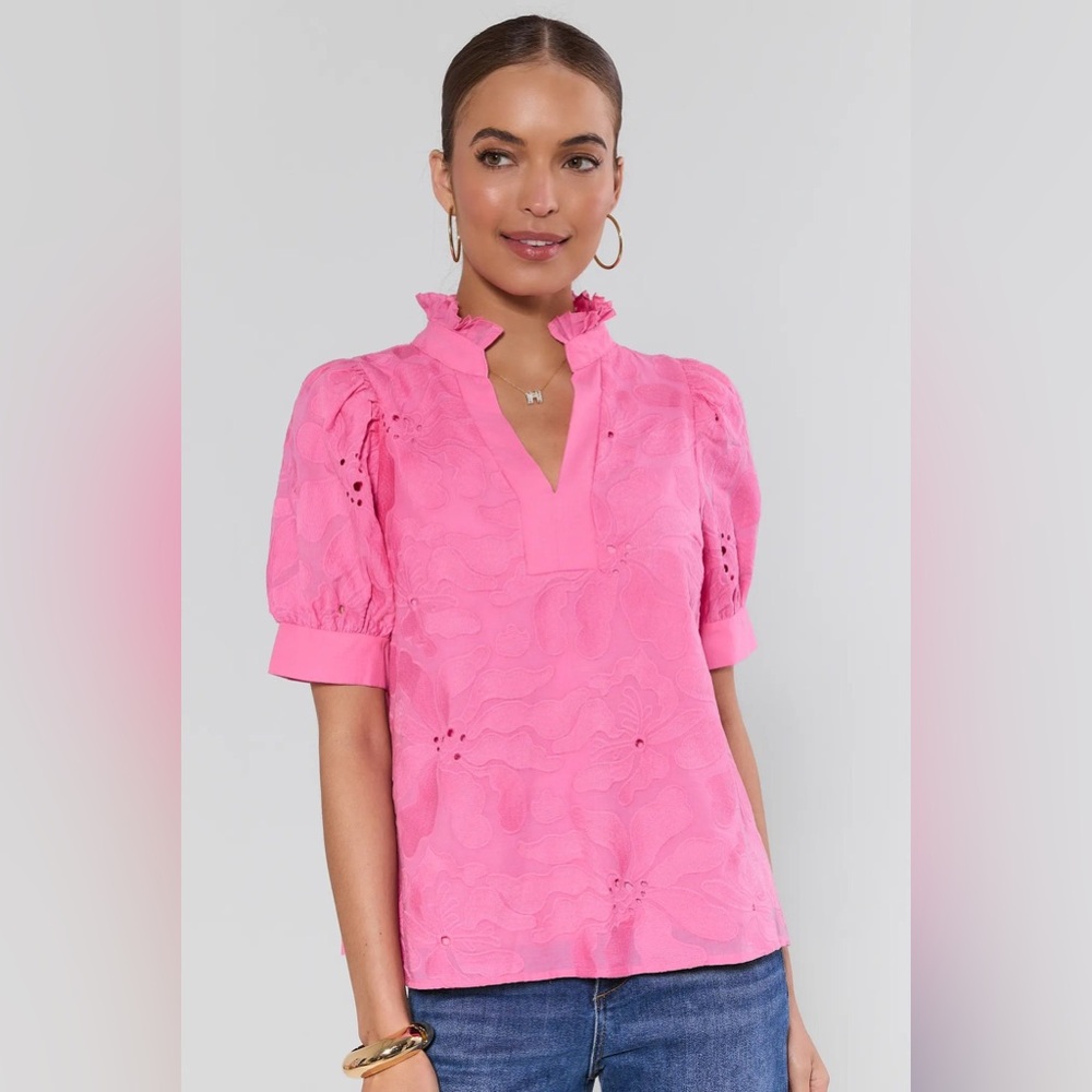 NWT Avara Elsa Pink Eyelet Spring Blouse Top - small/medium - pink - Picture 4 of 9
